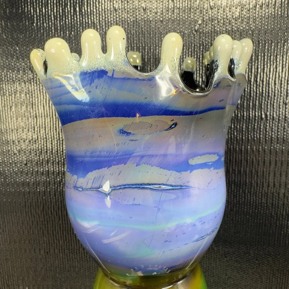 Studio Art‎ Glass Tall Vase Vessel Slag Multicolored Glass Vase Hand Blown Thin